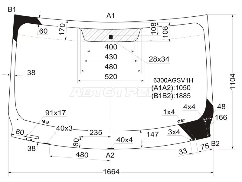 Стекло лобовое Nissan Primastar 02-14  / Opel Vivaro 01-14  / Renault Trafic 01-14 (FUYAO: 6300AGSV1H)