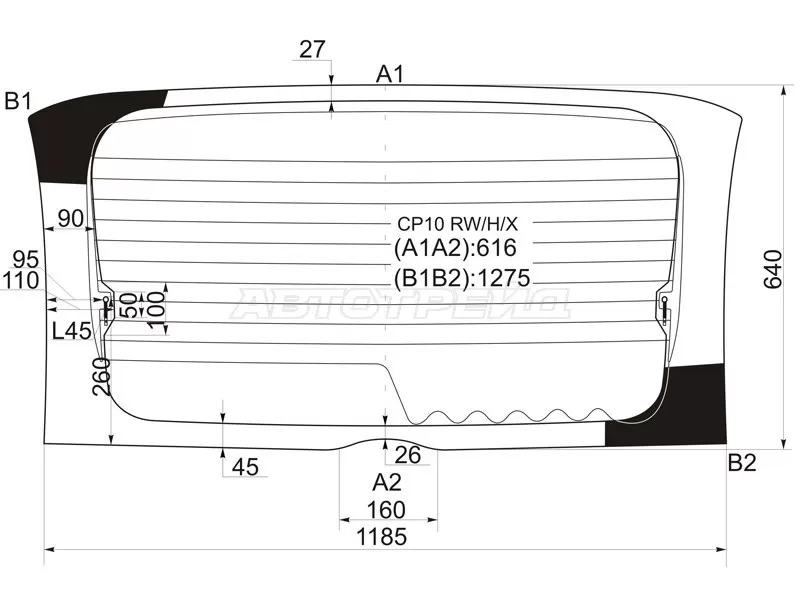 Стекло заднее (Цвет зеленый / Обогрев) Toyota Funcargo 99-05  / Yaris Verso 99-06 (XYG: CP10 RW/H/X)
