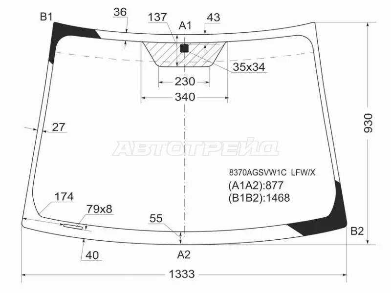 Стекло лобовое Toyota Vitz 05-10  / Vios 07-13  / Yaris 05-13 (XYG: 8370AGSVW1C LFW/X)