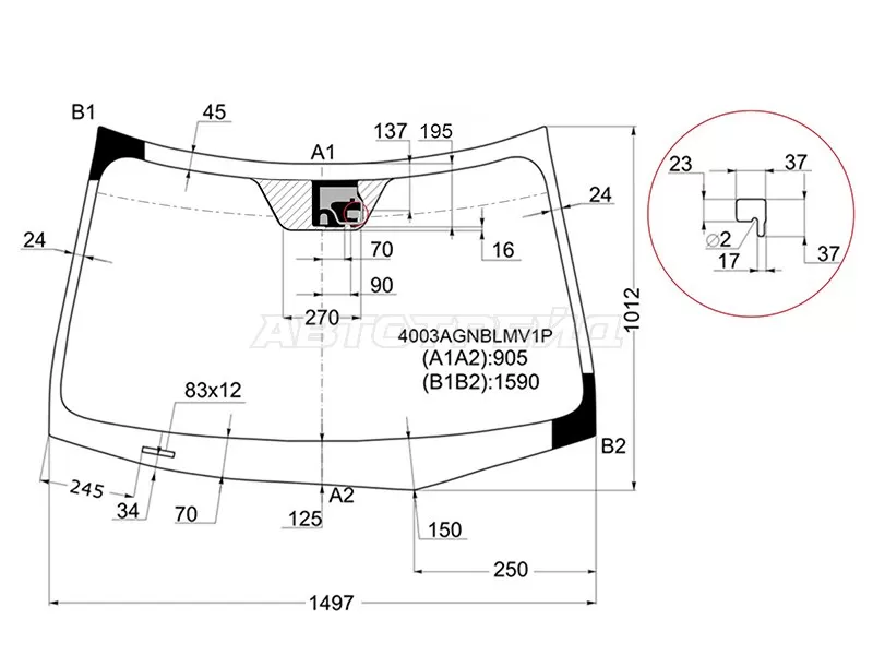 Стекло лобовое (Датчик дождя) Honda Accord 08-11  / Acura TSX 08-14 (PILKINGTON: 4003AGNBLMV1P)