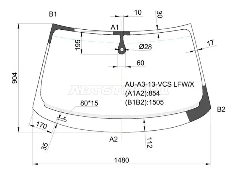 Стекло лобовое (Датчик дождя) Audi A3 12-19  / S3 13-16 (XYG: AU-A3-13-VCS LFW/X)
