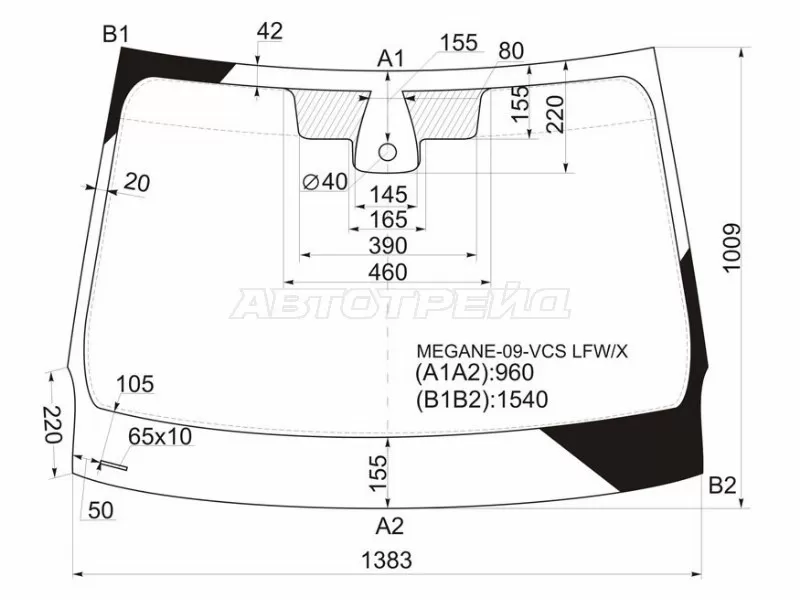Стекло лобовое (Датчик дождя) Renault Fluence 09-17  / Megane 08-16 (XYG: MEGANE-09-VCS LFW/X)