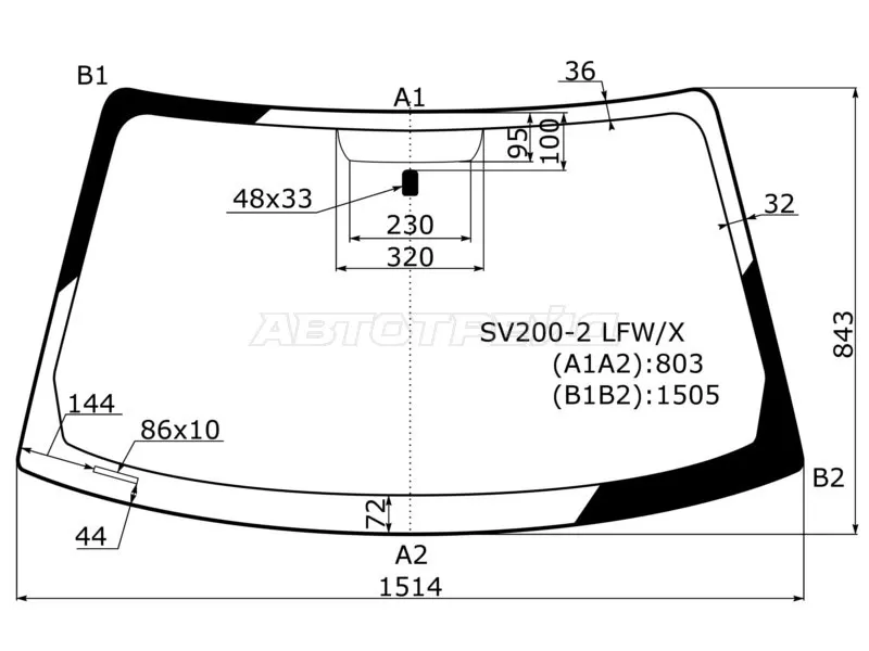 Стекло лобовое Toyota Camry (XV20) 96-02  / Camry UAE /USA 96-01  / Mark II Wagon Qualis 97-02 (XYG: SV200-2 LFW/X)