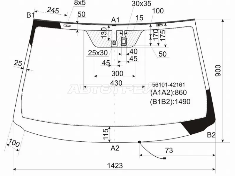 Стекло лобовое (Обогрев щеток / Молдинг) Toyota RAV4 (XA30) 05-13 (TOYOTA: 56101-42161)