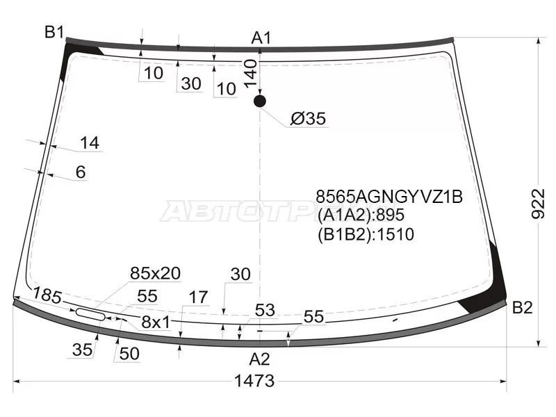 Стекло лобовое (Молдинг) Audi A6 97-05  / A6 allroad quattro 00-05  / S6 99-04 (FUYAO: 8565AGNGYVZ1B)