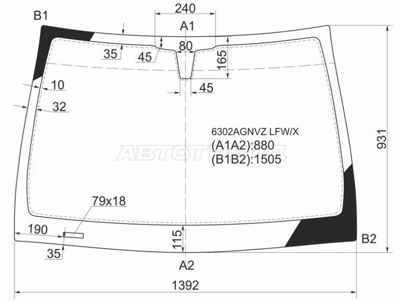 Стекло лобовое Opel Astra 04-13  / Astra Family 11-14 (XYG: 6302AGNVZ LFW/X)