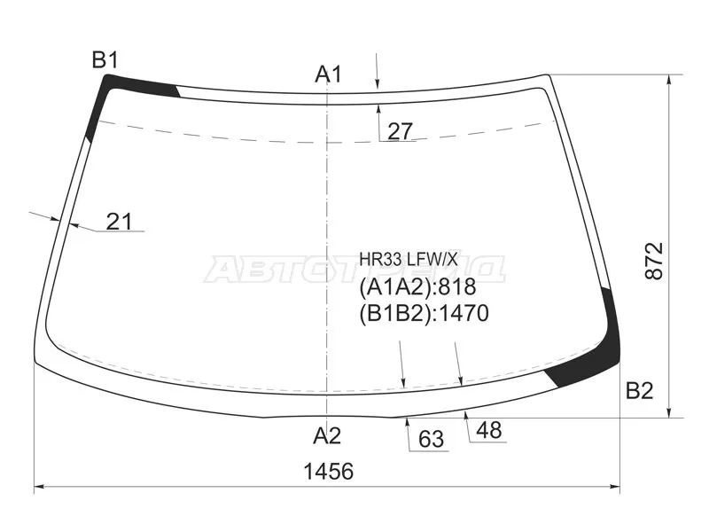 Стекло лобовое (4D SED) Nissan Skyline 93-98  / Skyline GT-R 95-98 (XYG: HR33 LFW/X)