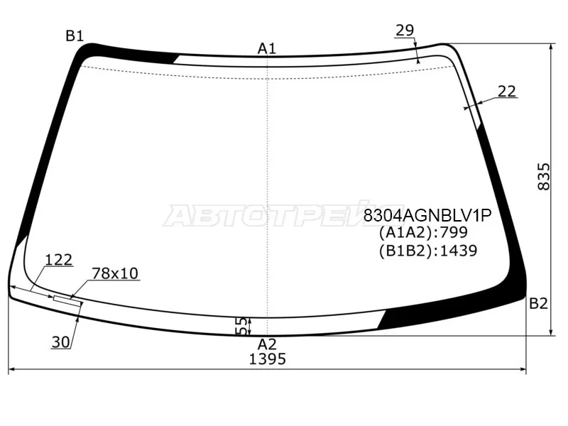 Стекло лобовое Toyota Corolla (E110) 95-01  / Sprinter 95-00  / Sprinter Carib 95-02 (FUYAO: 8304AGNBLV1P)
