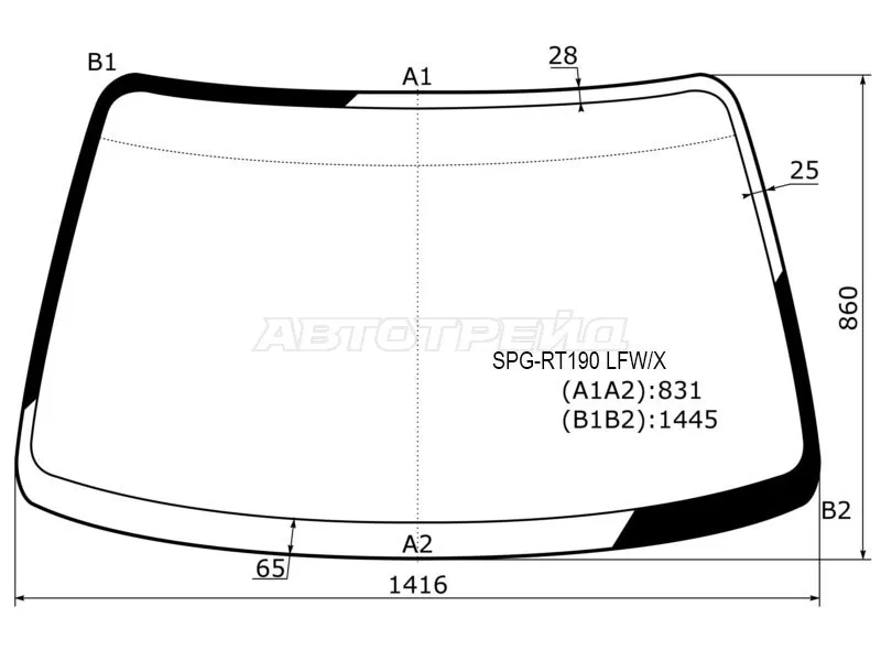 Стекло лобовое Toyota Caldina (T190) 92-02  / Carina E 92-98  / Corona (T190) 92-96  / Corona SF 87-96 (SAT: SPG-RT190 LFW/X)