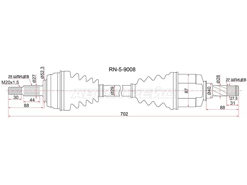 Привод в сборе FR LH RENAULT DUSTER 10- 1.5 дизель /2.0 бензин 4WD TL8 МКПП (SAT: RN-5-9008)