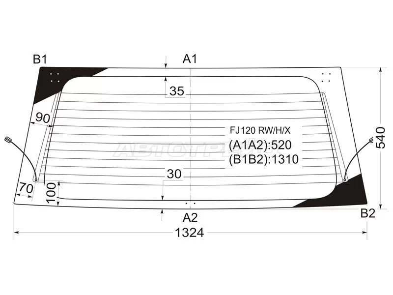 Стекло заднее (Цвет зеленый / Обогрев) Toyota Land Cruiser Prado (J120) 02-09 (XYG: FJ120 RW/H/X)