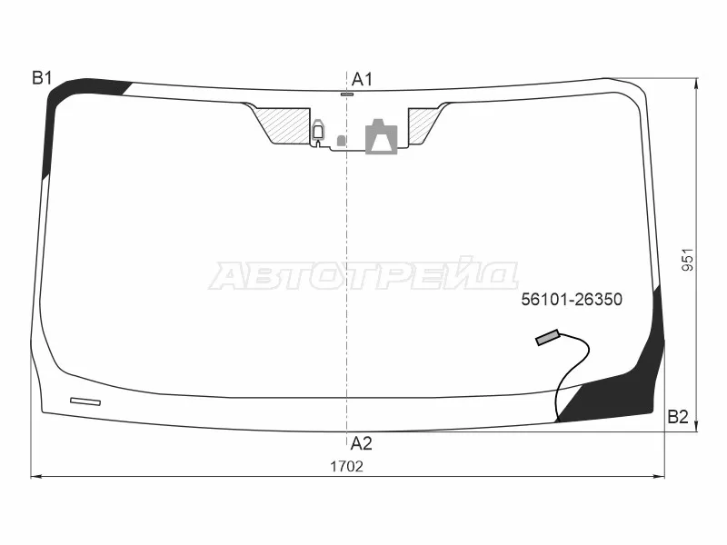 Стекло лобовое (Обогрев щеток / Камера / Датчик дождя) Toyota Hiace 19- (TOYOTA: 56101-26350)
