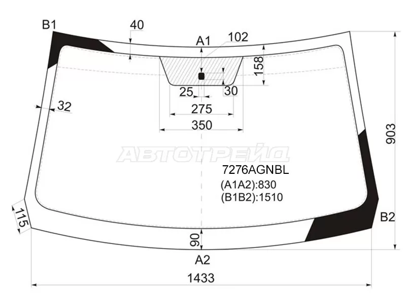 Стекло лобовое Nissan Terrano 14-22  / Renault Duster 10-21  / Sandero 09-14  / Dacia Duster 10-17  / Sandero 08-12  / Renault Sandero Stepway 10-14 (FUYAO: 7276AGNBL)
