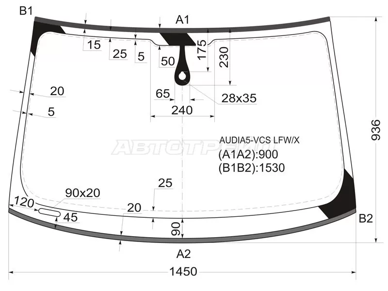Стекло лобовое (Датчик дождя / Молдинг) Audi A5 07-11  / S5 07-11 (XYG: AUDIA5-VCS LFW/X)