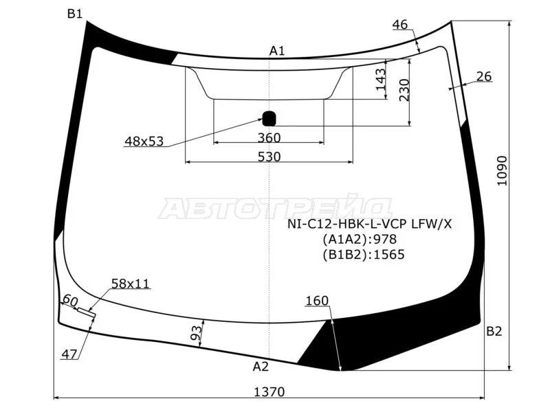 Стекло лобовое (5D HBK) Nissan Tiida 15-16 (XYG: NI-C12-HBK-L-VCP LFW/X)
