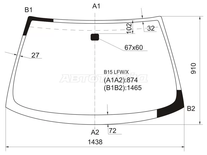 Стекло лобовое Nissan Sunny 98-04  / Sentra 99-06 (XYG: B15 LFW/X)
