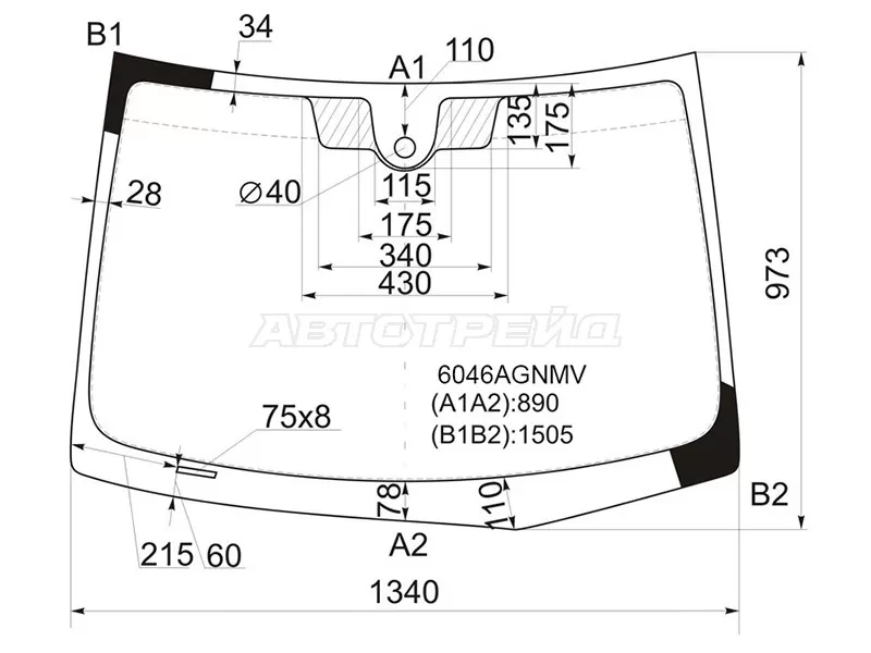 Стекло лобовое (Датчик дождя) Nissan Tiida 04-14  / Tiida Latio 04-12  / Versa 06-12 (FUYAO: 6046AGNMV)