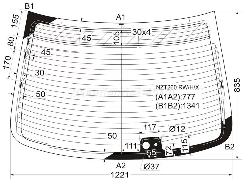 Стекло заднее (Цвет зеленый / Обогрев / Антенна) Toyota Allion (T260) 07-21  / Premio 07-16 (XYG: NZT260 RW/H/X)