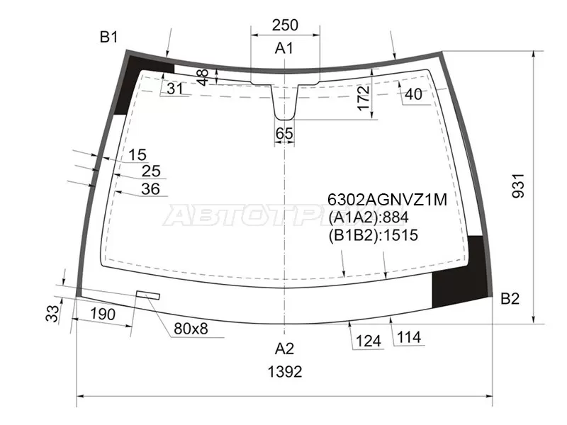 Стекло лобовое (Молдинг / 4D SED /5D HBK /5D WGN) Opel Astra 04-13  / Astra Family 11-14 (FUYAO: 6302AGNVZ1M)