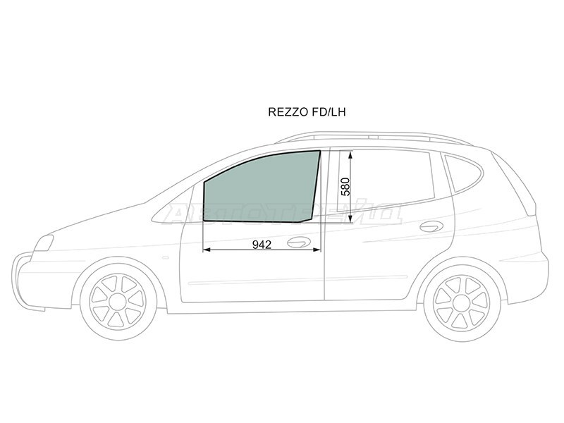 Стекло боковое опускное (Спереди / Слева / Цвет зеленый) Chevrolet Rezzo 04-08  / Tacuma 02-08  / Daewoo Rezzo 00-08  / Tacuma 00-08 (XYG: REZZO FD/LH)