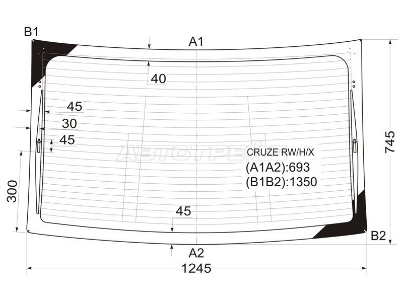 Стекло заднее (Цвет зеленый / Обогрев / Антенна / 4D SED) Chevrolet Cruze 09-15  / Daewoo Lacetti 08-11 (XYG: CRUZE RW/H/X)