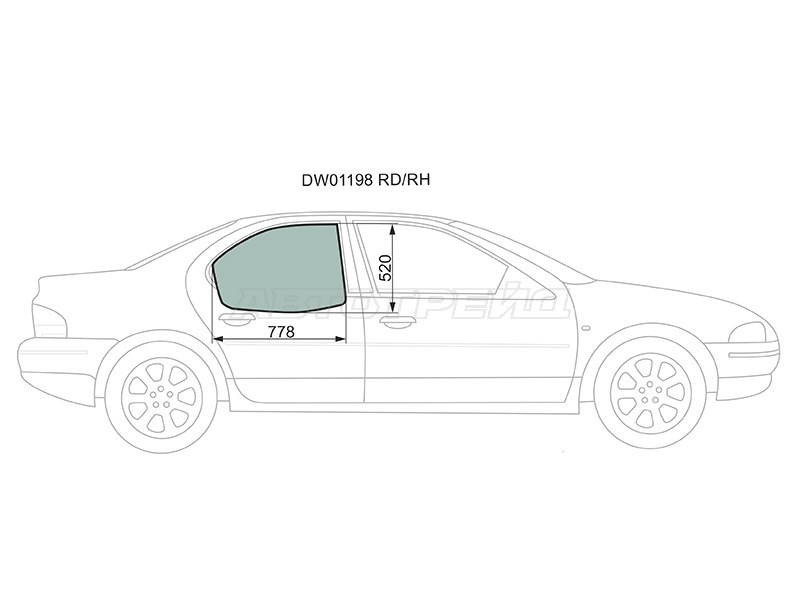 Стекло боковое опускное (Сзади / Справа / Цвет зеленый) Chrysler Cirrus 95-00  / Dodge Stratus 95-00  / Plymouth Breeze 95-00 (XYG: DW01198 RD/RH)