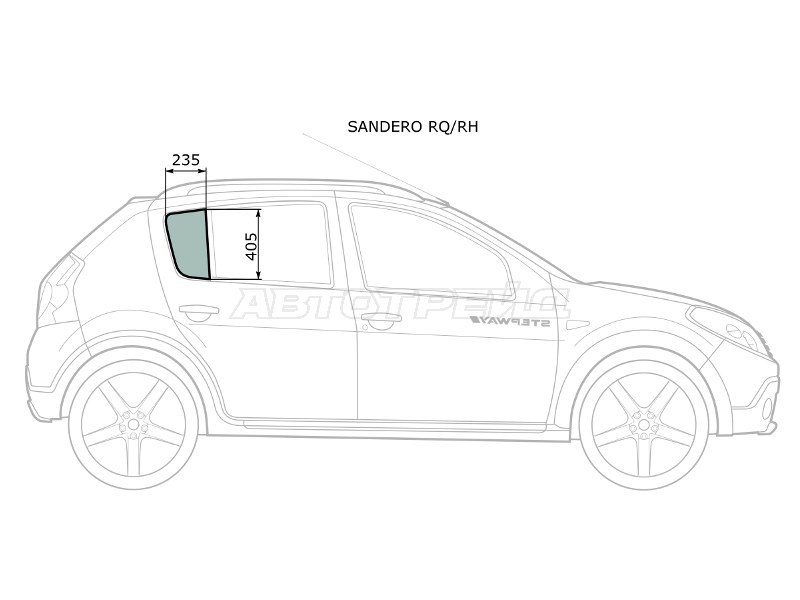 Стекло форточки (Цвет зеленый) Renault Sandero 09-14  / Dacia Sandero 08-12  / Renault Sandero Stepway 10-14 (XYG: SANDERO RQ/RH)