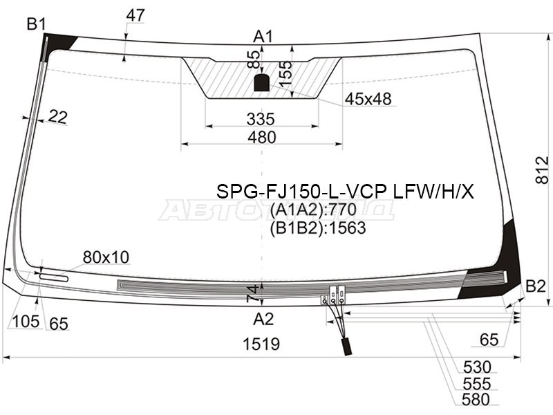 Стекло лобовое (Обогрев щеток) Toyota Land Cruiser Prado (J150) 09- (SAT: SPG-FJ150-L-VCP LFW/H/X)