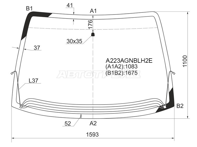 Стекло лобовое (Обогрев щеток) Chrysler Town&Country 95-07  / Voyager 95-07  / Dodge Caravan 96-07 (FUYAO: A223AGNBLH2E)