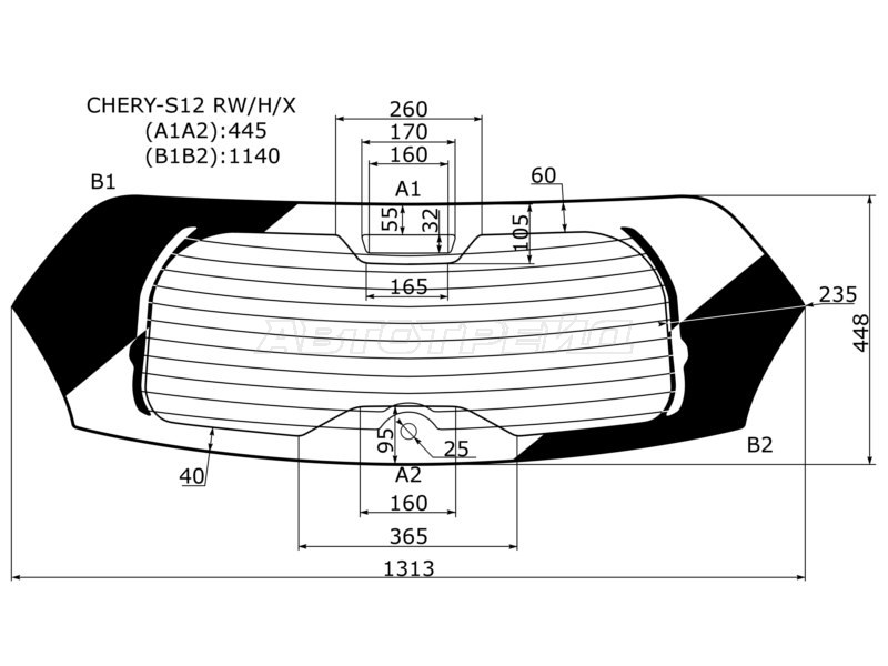 Стекло заднее (Цвет зеленый / Обогрев) Chery Kimo A1 08-15 (XYG: CHERY-S12 RW/H/X)