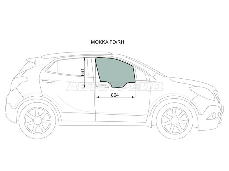 Стекло боковое опускное (Спереди / Справа / Цвет зеленый) Opel Mokka 12-19  / Buick Encore 12-  / Chevrolet Tracker 13-15 (XYG: MOKKA FD/RH)