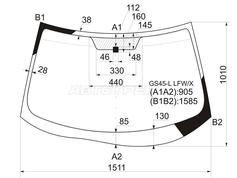 Стекло лобовое Mitsubishi Outlander 05-12  / Citroen C-Crosser 07-12  / Peugeot 4007 07-14 (XYG: GS45-L LFW/X)