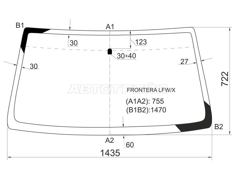 Стекло лобовое Deerways Aurora 06-08  / Honda Passport 93-97  / Isuzu MU 89-98  / Rodeo 88-98  / Wizard 98-00  / Landwind X6 05-12  / X9 05-18  / Opel Frontera 91-98 (XYG: FRONTERA LFW/X)