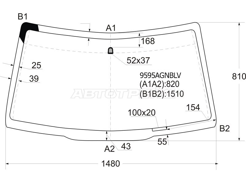 Стекло лобовое Chery Tiggo T11 05-13  / Vortex Tingo 10-14 (FUYAO: 9595AGNBLV)