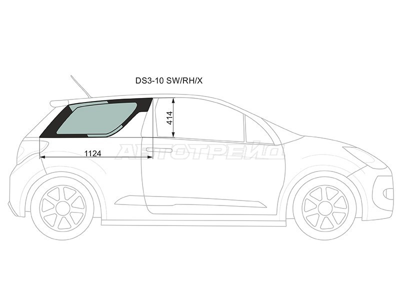Стекло кузова боковое (не опускное) (Справа / Цвет зеленый) Citroen DS3 09-16 (XYG: DS3-10 SW/RH/X)