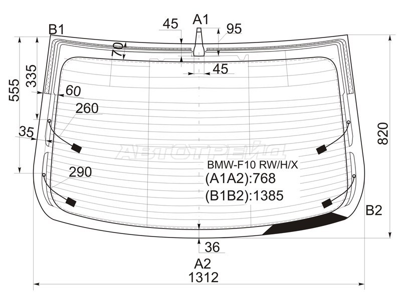 Стекло заднее (Цвет зеленый / Обогрев / Антенна / 4D SED) BMW 5-Series 09-13 (XYG: BMW-F10 RW/H/X)