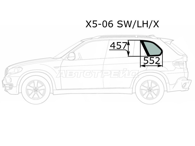 Стекло кузова боковое (не опускное) (Слева / Цвет зеленый) BMW X5 06-13 (XYG: X5-06 SW/LH/X)