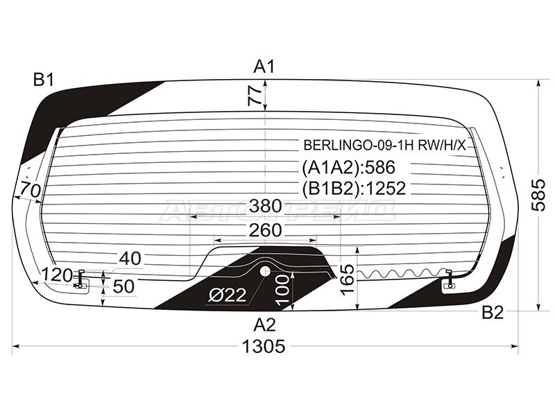Стекло заднее (Цвет зеленый / Обогрев) Citroen Berlingo 08-22  / Peugeot Partner 08-15  / Partner Tepee 08-18 (XYG: BERLINGO-09-1H RW/H/X)