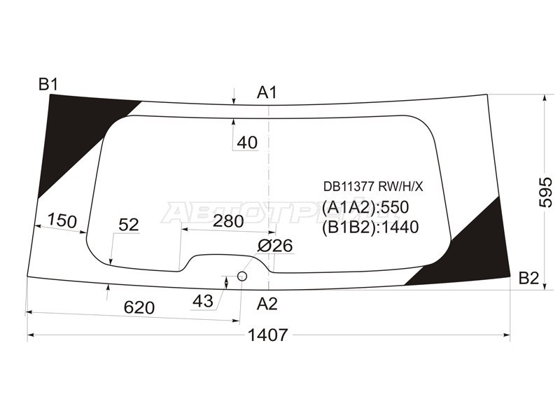 Стекло заднее (Цвет зеленый) Chrysler Grand Voyager 08-15  / Town&Country 08-15  / Voyager 07-16  / Dodge Caravan 07-18 (XYG: DB11377 RW/H/X)