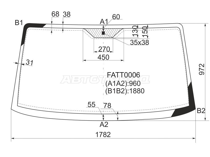 Стекло лобовое Peugeot Boxer 94-06  / Citroen Jumper 94-02  / Fiat Ducato 94-12 (KMK: FATT0006)