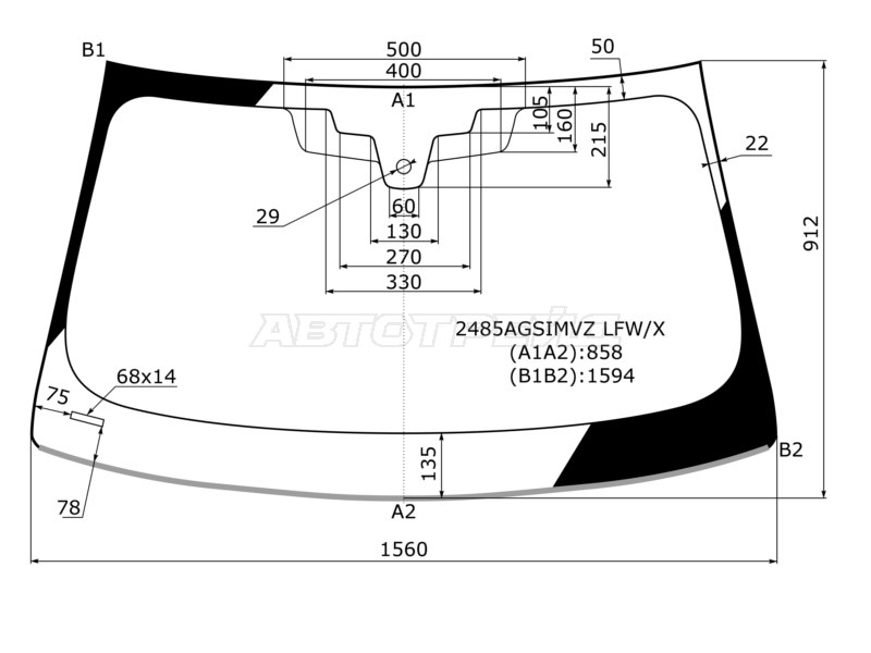 Стекло лобовое (Датчик дождя / Молдинг / 4D SED /5D WGN) BMW 5-Series 16-  / M5 17-20 (XYG: 2485AGSIMVZ LFW/X)