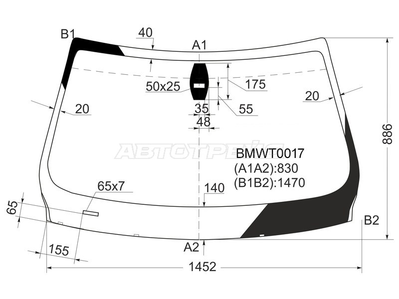 Стекло лобовое (Датчик дождя) BMW 3-Series 05-14  / M3 06-13 (KMK: BMWT0017)