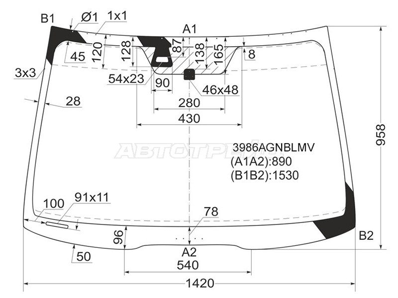 Стекло лобовое (Датчик дождя) Honda Accord 02-08  / Acura TSX 03-08 (FUYAO: 3986AGNBLMV)