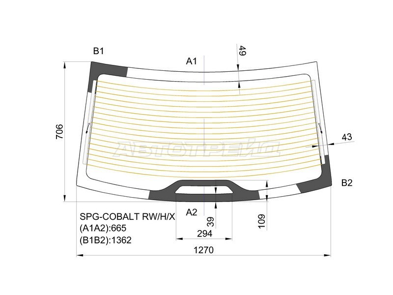 Стекло заднее (Цвет зеленый / Обогрев) Chevrolet Cobalt 13-  / Ravon R4 16- (SAT: SPG-COBALT RW/H/X)