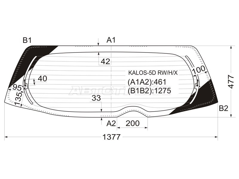 Стекло заднее (Цвет зеленый / Обогрев) Chevrolet Aveo 02-11  / Kalos 03-08  / Daewoo Gentra 05-11  / Kalos 02-08  / ЗАЗ Вида 12-14 (XYG: KALOS-5D RW/H/X)