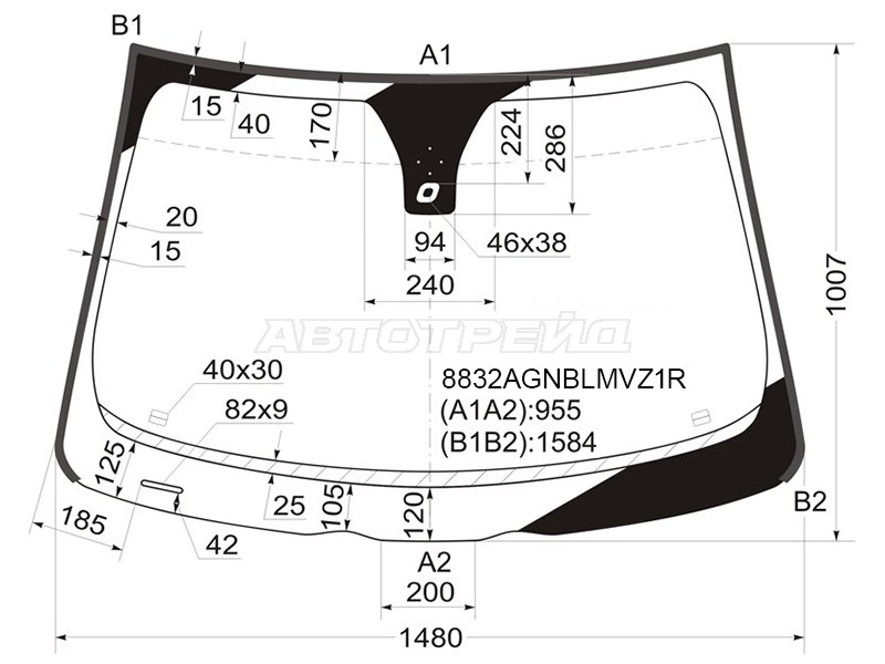 Стекло лобовое (Датчик дождя / Молдинг) Volvo S40 04-07  / V50 03-07 (FUYAO: 8832AGNBLMVZ1R)