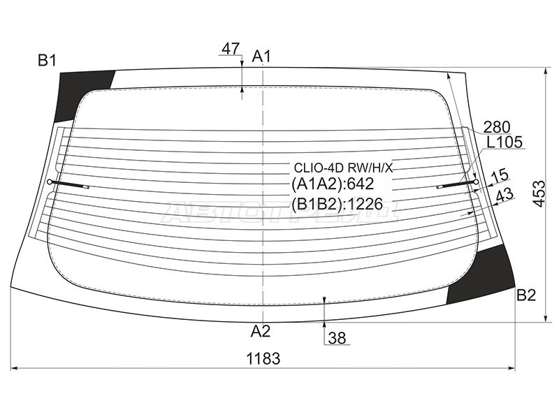 Стекло заднее (Цвет зеленый / Обогрев) Renault Clio 98-09  / Symbol 99-08 (XYG: CLIO-4D RW/H/X)