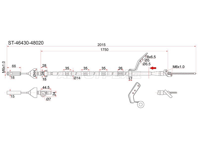 Трос ручника TY Harrier ACU /SXU /MCU15, 4WD -LH (SAT: ST-46430-48020)