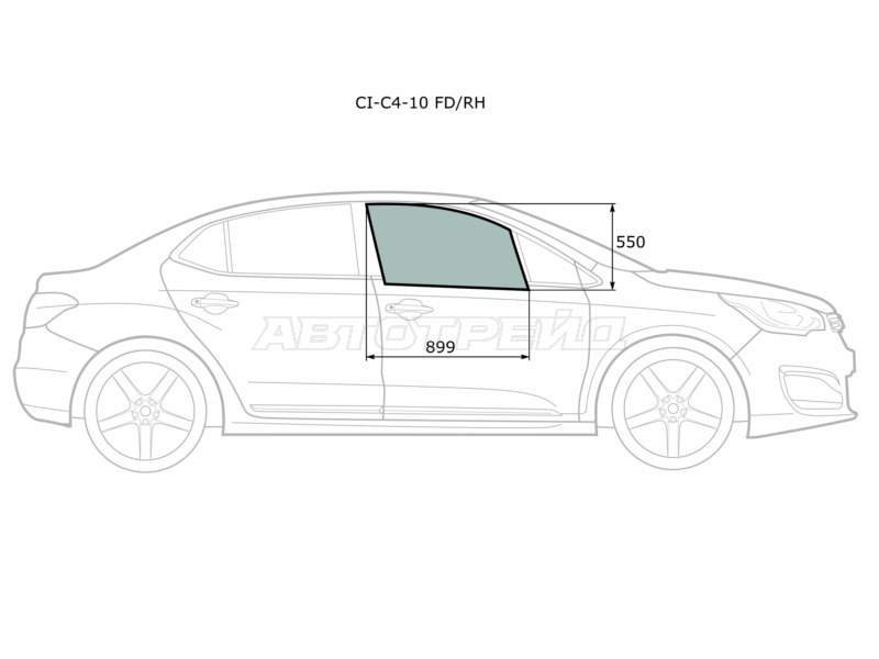 Стекло боковое опускное (Спереди / Справа / Цвет зеленый) Citroen C4 04- (XYG: CI-C4-10 FD/RH)