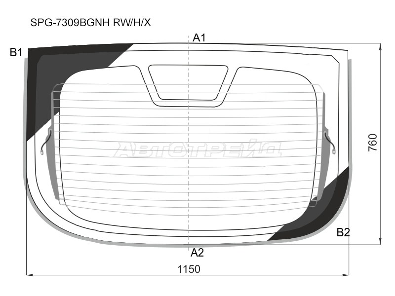 Стекло заднее (Цвет зеленый / Обогрев / Молдинг) Renault Arkana 18-  / Renault Samsung XM3 19- (SAT: SPG-7309BGNH RW/H/X)
